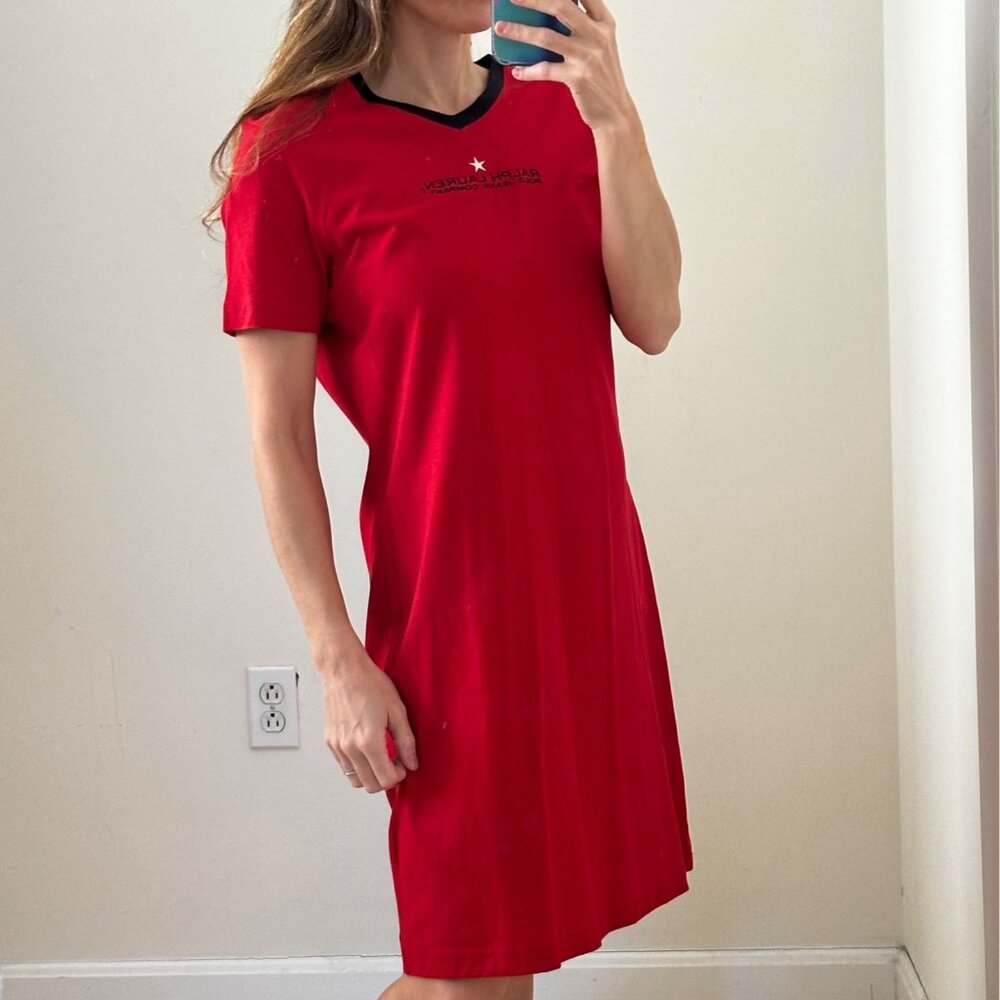 Vintage 90s Polo Jeans Co. Red Short Sleeve Shirt Dress 100% Cotton Ralph Lauren